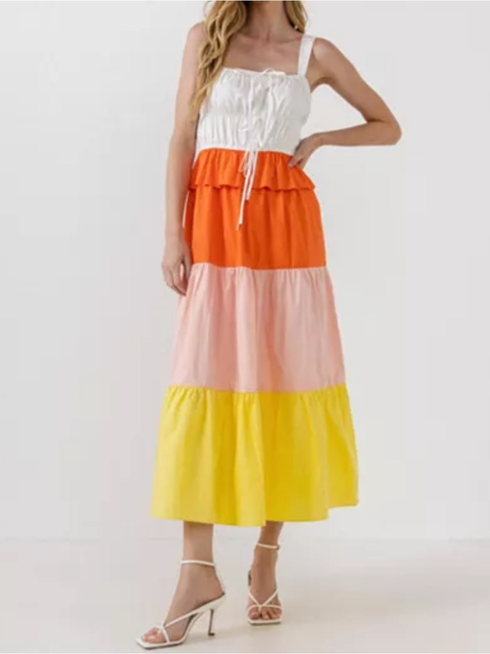 NWT English Factory White, Orange, Pink & Yellow Tiered Maxi Skirt Large( 12-14)